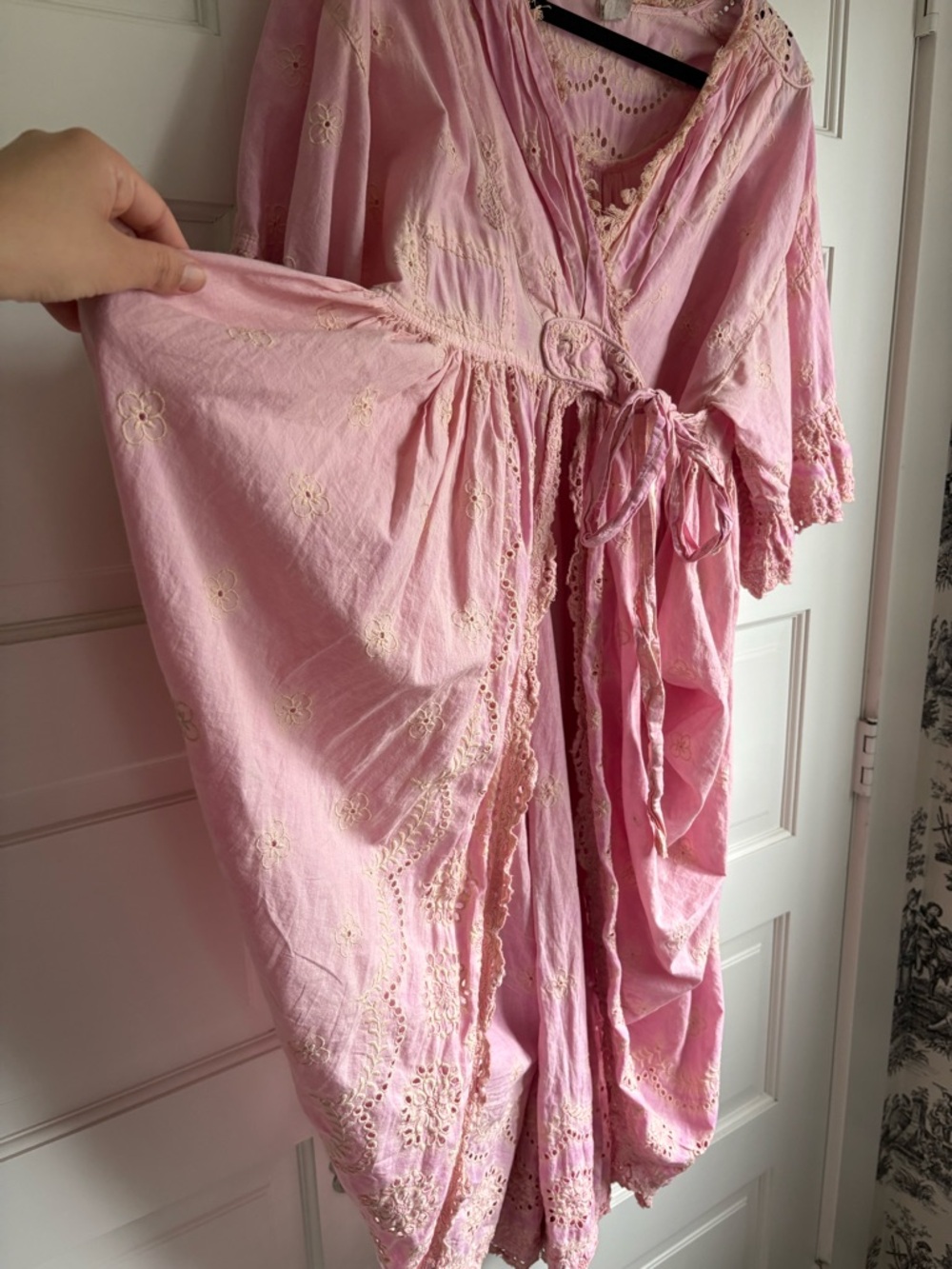 Magnolia Pearl Pink Eyelet Cotton Wrap Robe - Picture 3 of 5